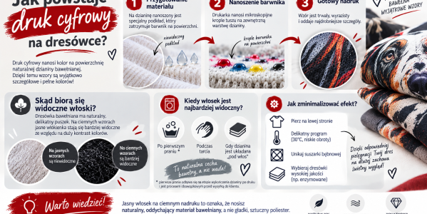 Dlaczego po zadrukowaniu dresówki na ciemno widać jasne włoski? Wyjaśniamy efekt „meszku”